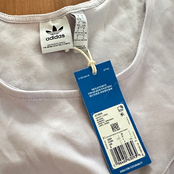 Adidas Original Long Skirt/Apron style dress, three stripes, L, lavender, NWT - Picture 3 of 6